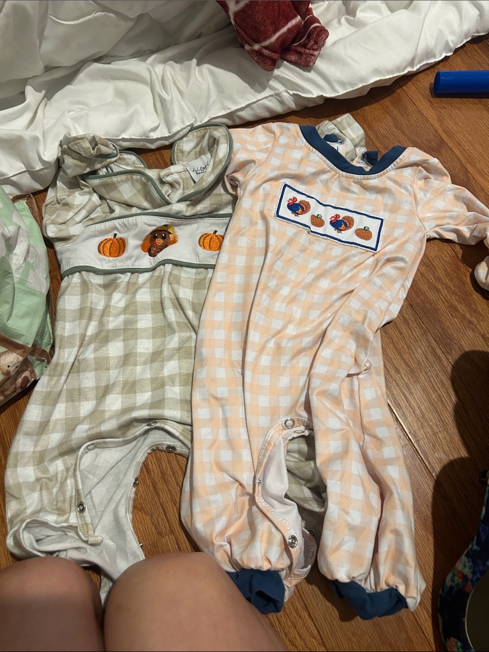 Peach Gingham Pumpkin Appliqué Footie One-Piece for Kids